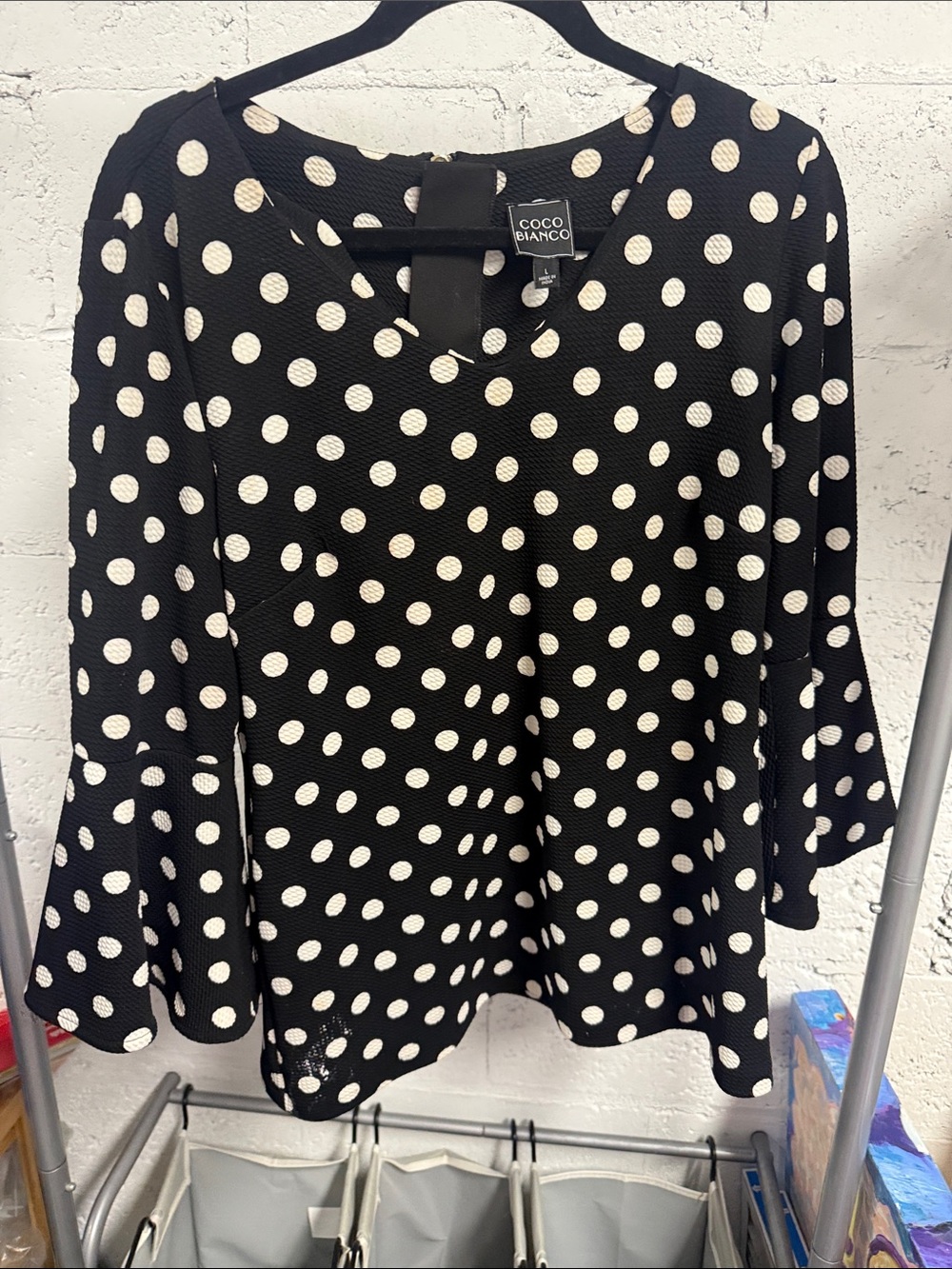 Coco Bianco Black & White Polka Dot Bell Sleeve Tunic